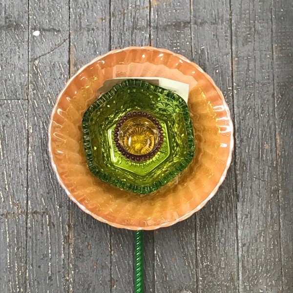 Depression Glass Garden Flower Small Peach Carnival Green Amber Center - Image 2