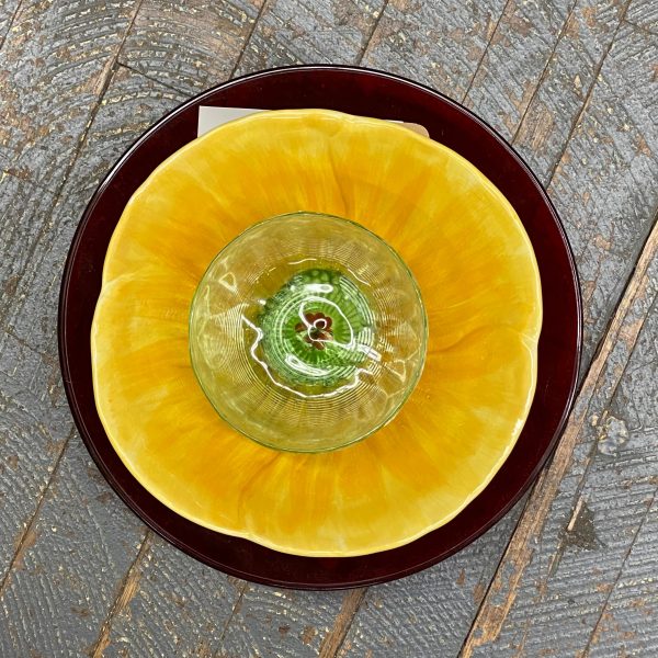 Glass Garden Flower Medium Yellow Buttercup Plate Green Bowl - Image 2