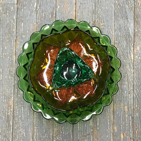 Depression Glass Garden Flower Large Green Amber Green Triangle Vase - Image 2