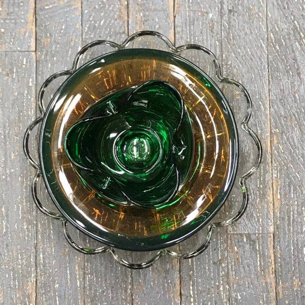 Depression Glass Garden Flower Large Egg Tray Amber Green Pinch Triangle - Image 2
