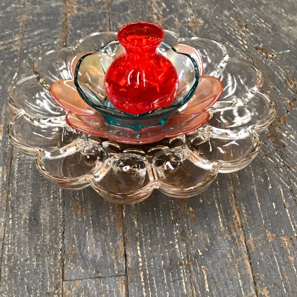 Depression Glass Garden Flower Medium Carnival Pink Teal Red Bud Vase