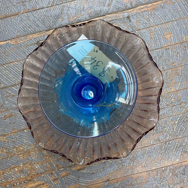 Glass Garden Flower Large Pink Plate Blue Vase - Image 2